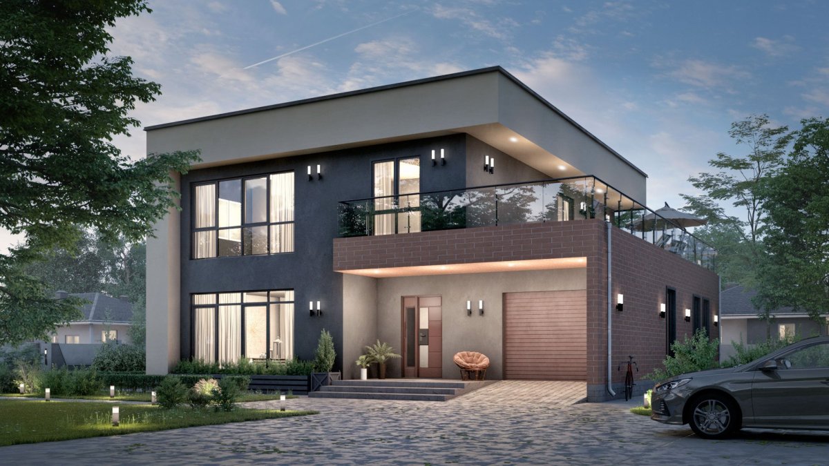 Дом с плоской крышей двухэтажный