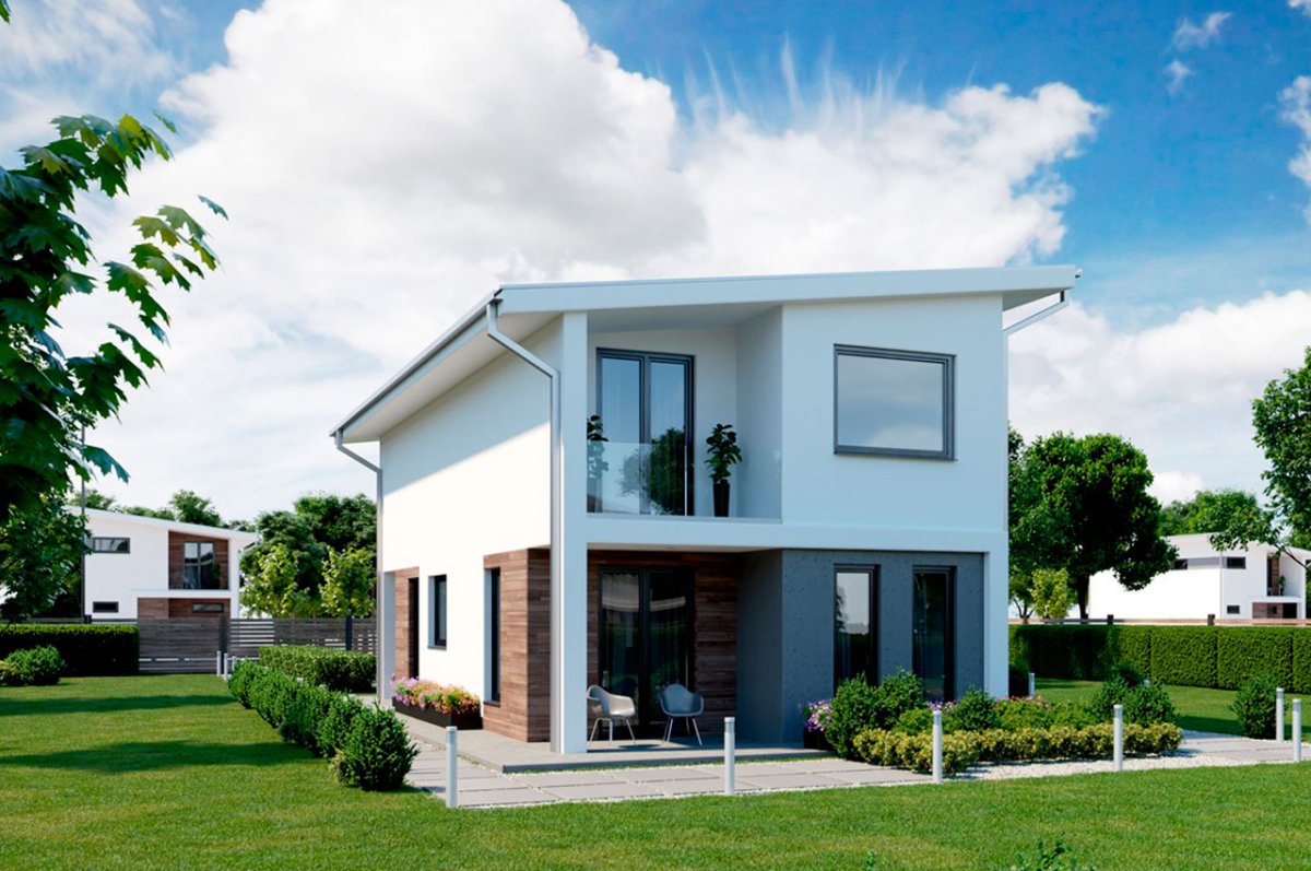 Прямоугольный двухэтажный дом