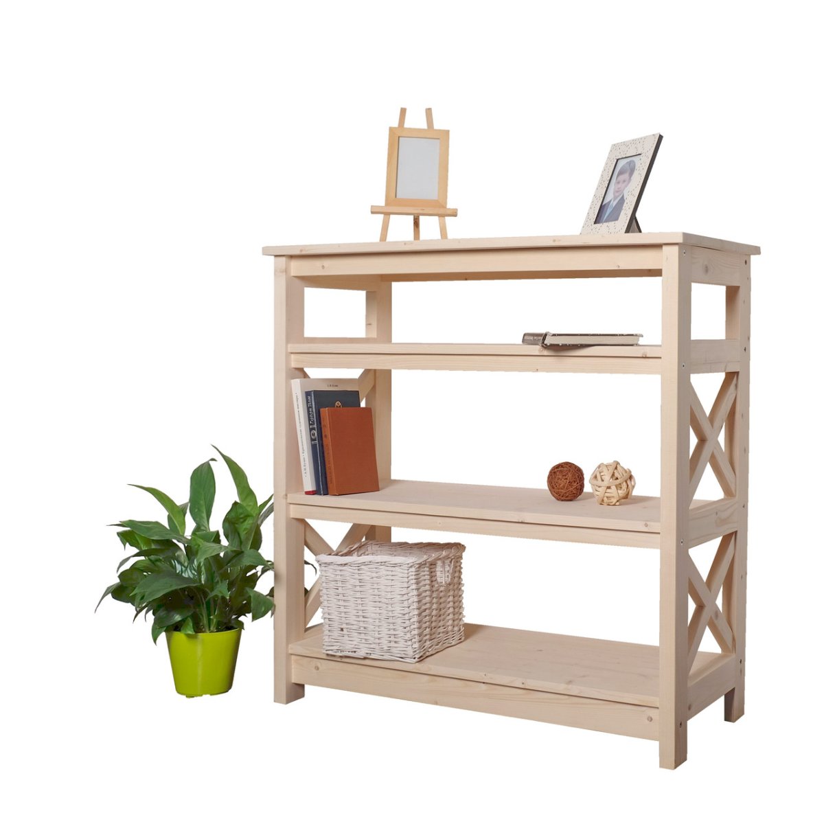 Этажерка широкая, 4 полки, 910х890х400мм, стеллаж деревянный