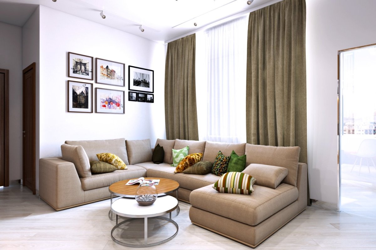 Гостиная с одним большим диваном