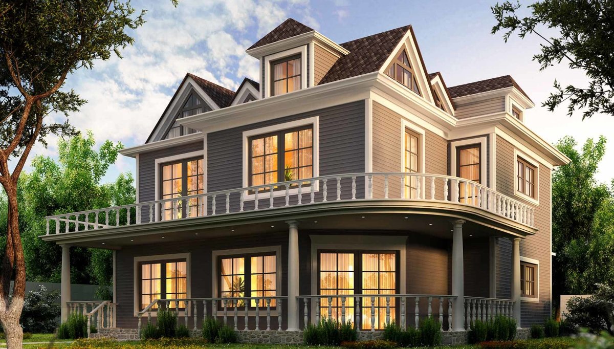 Дома в американском стиле двухэтажные