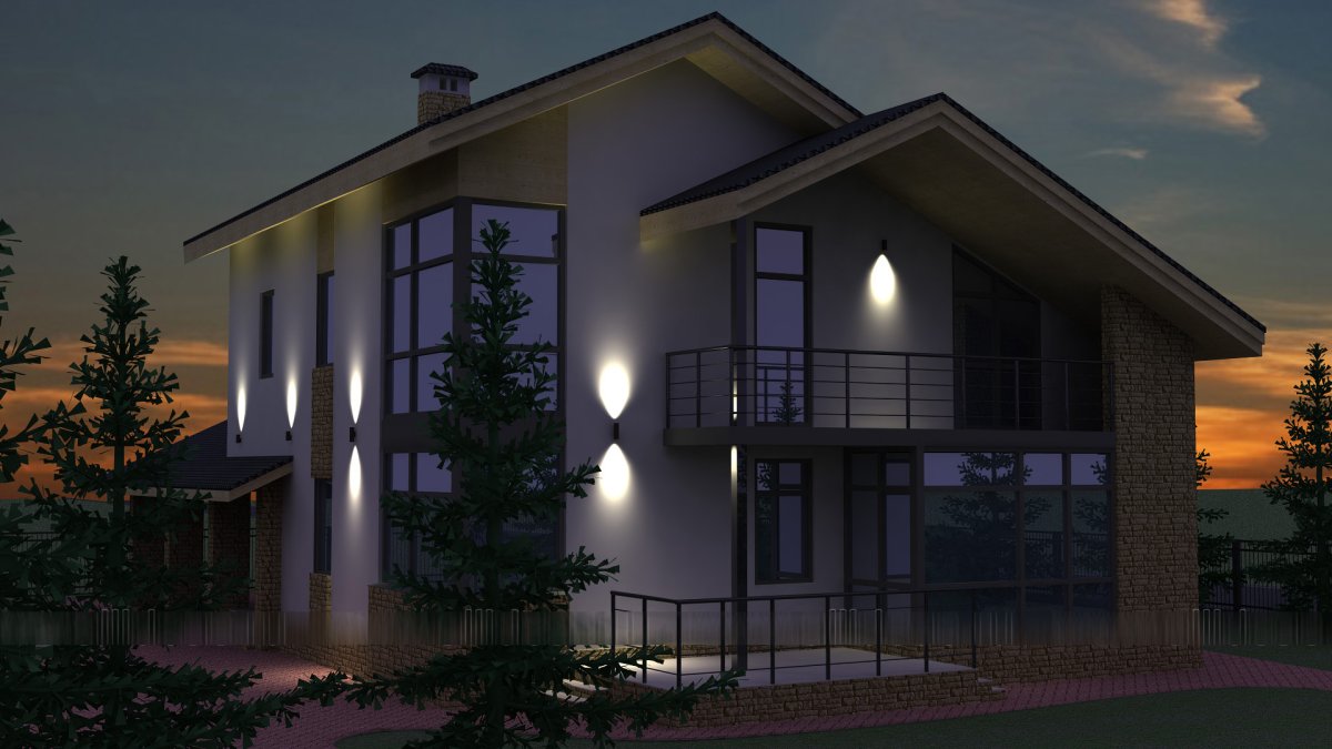 Подсветка фасада коттеджа