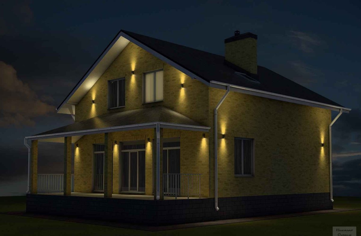 Освещение фасада частного дома