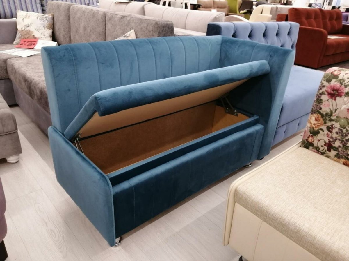 Кухонный диван с ящиком прямой к020 велюр морская волна дерево