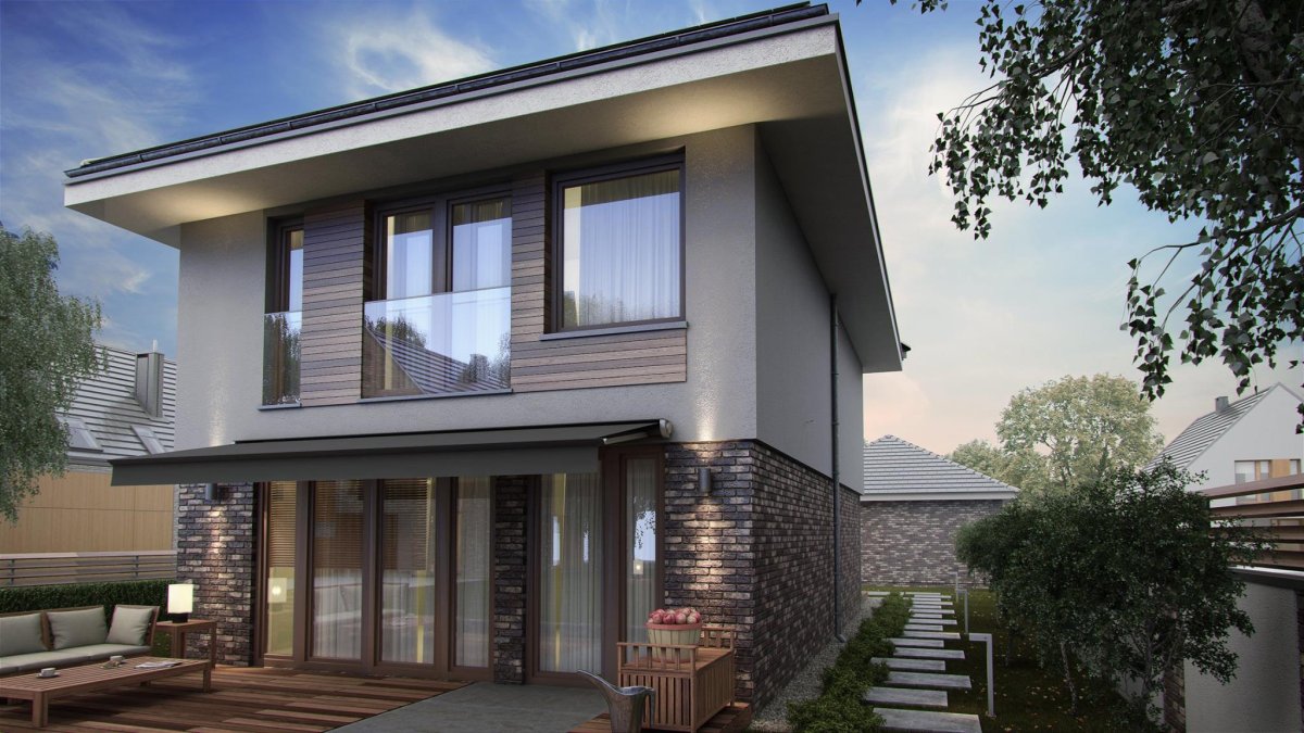 Дом с большими окнами двухэтажный