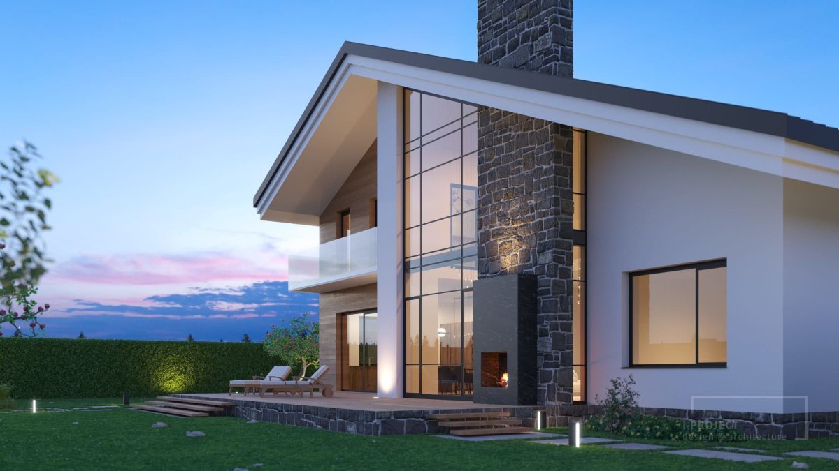 Дом с большими окнами двухэтажный