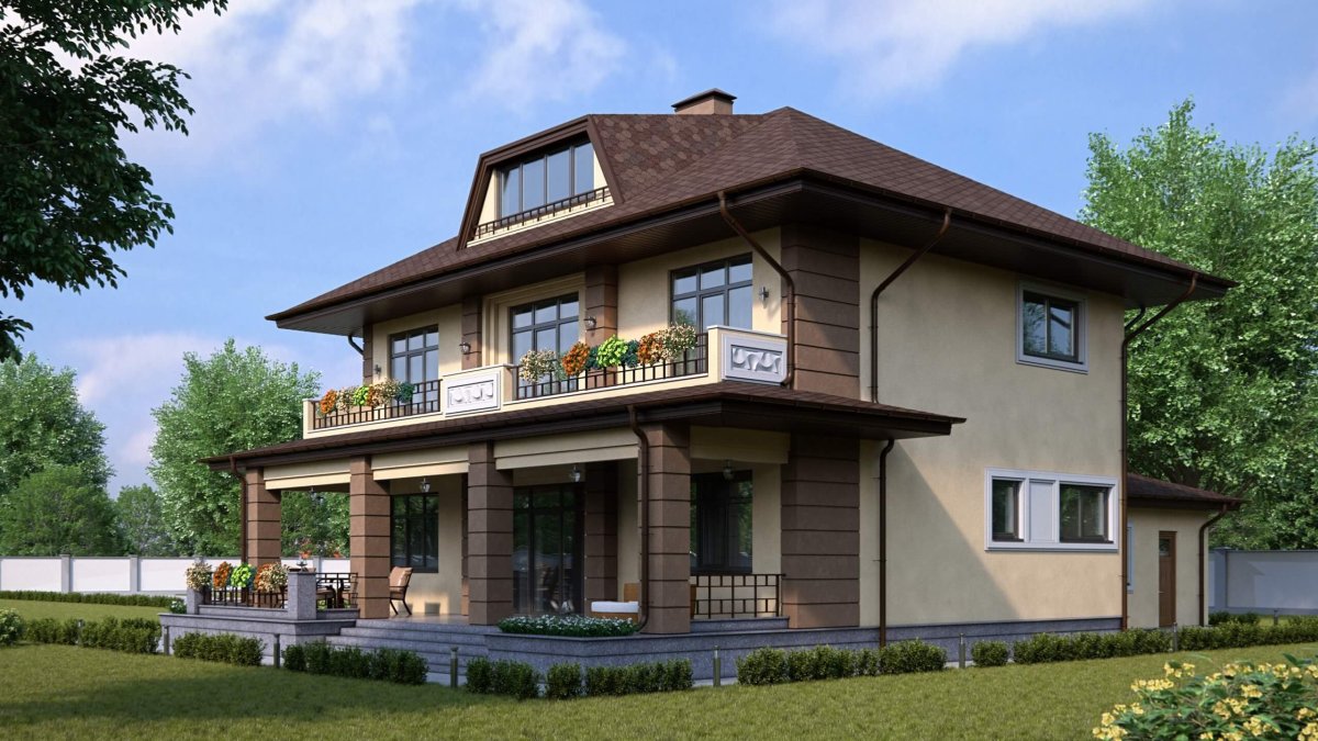 2 Этажный дом с балконом и террасой