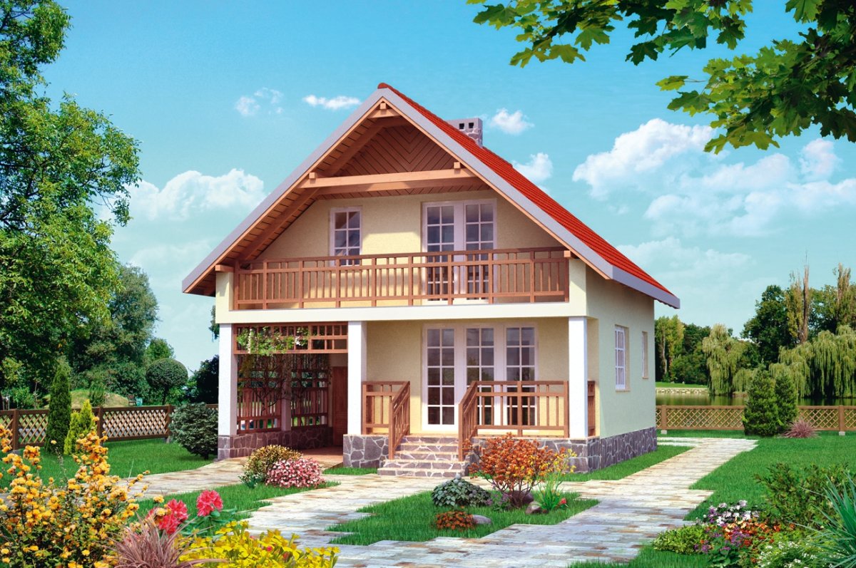 Дом с мансардой и балконом