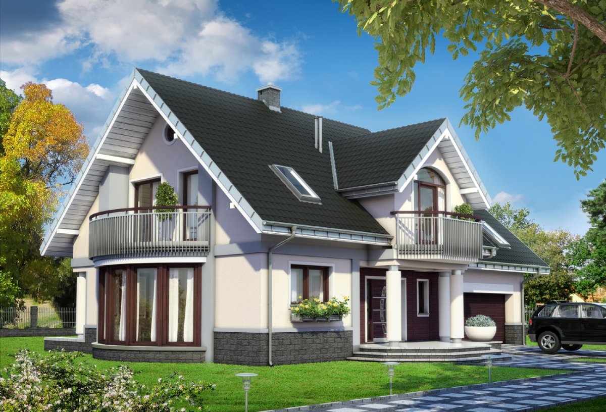 Дом с мансардой и террасой и гаражом 150м2