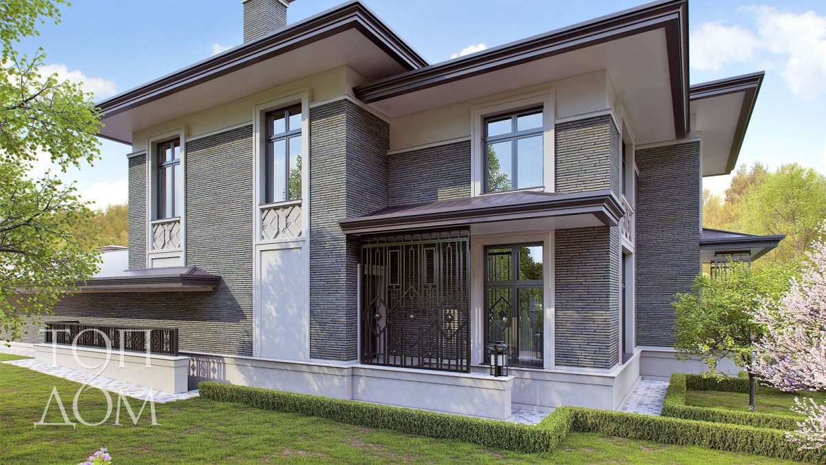 Дом в стиле Райт серый белый