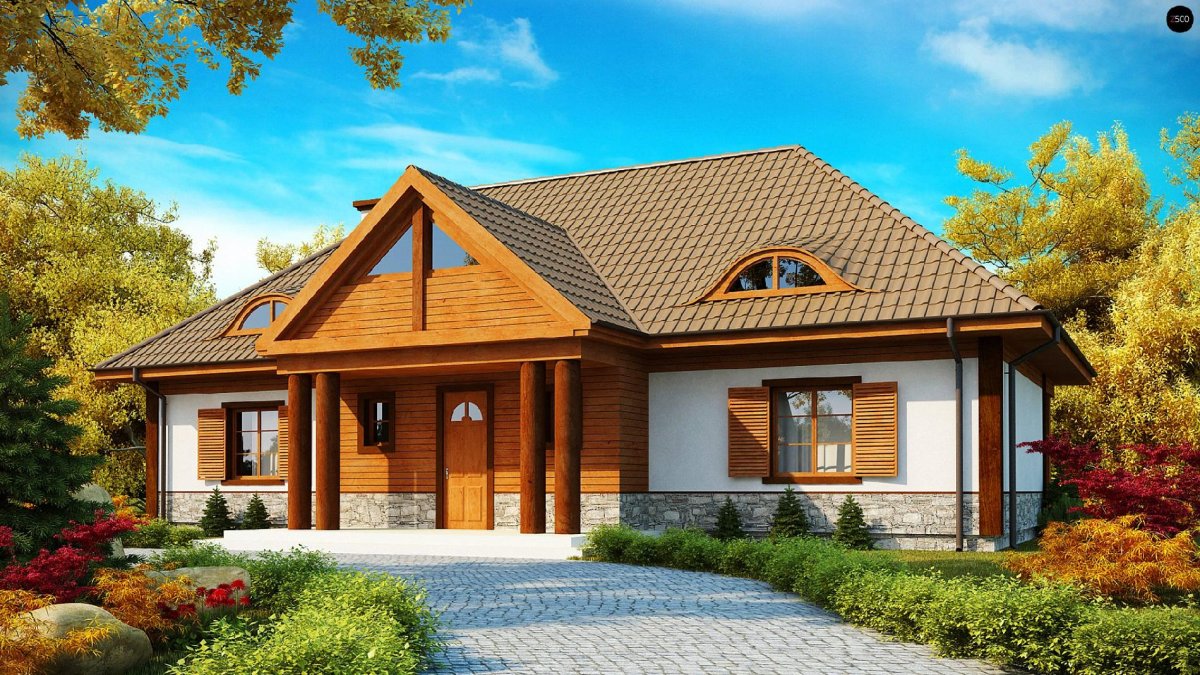 Одноэтажный кирпичный домик с мансардой