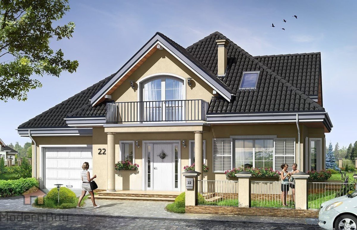 Двухэтажный дом с мансардой