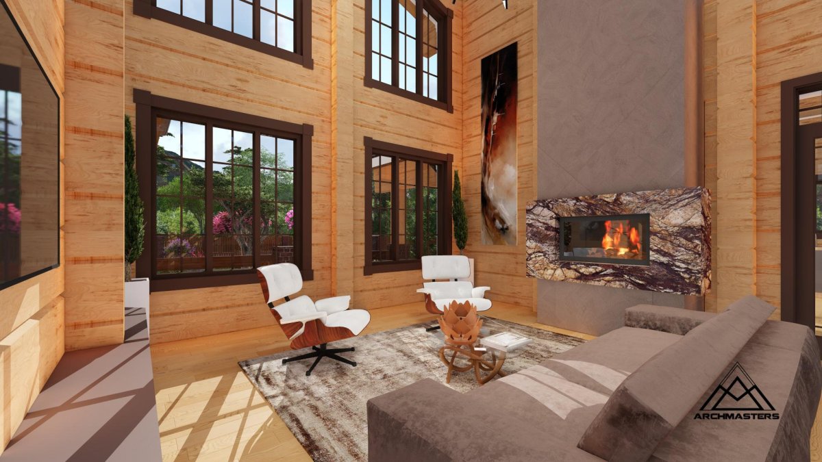 Дом с камином в лесу