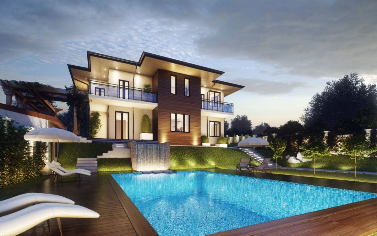 Двухэтажный дом с бассейном