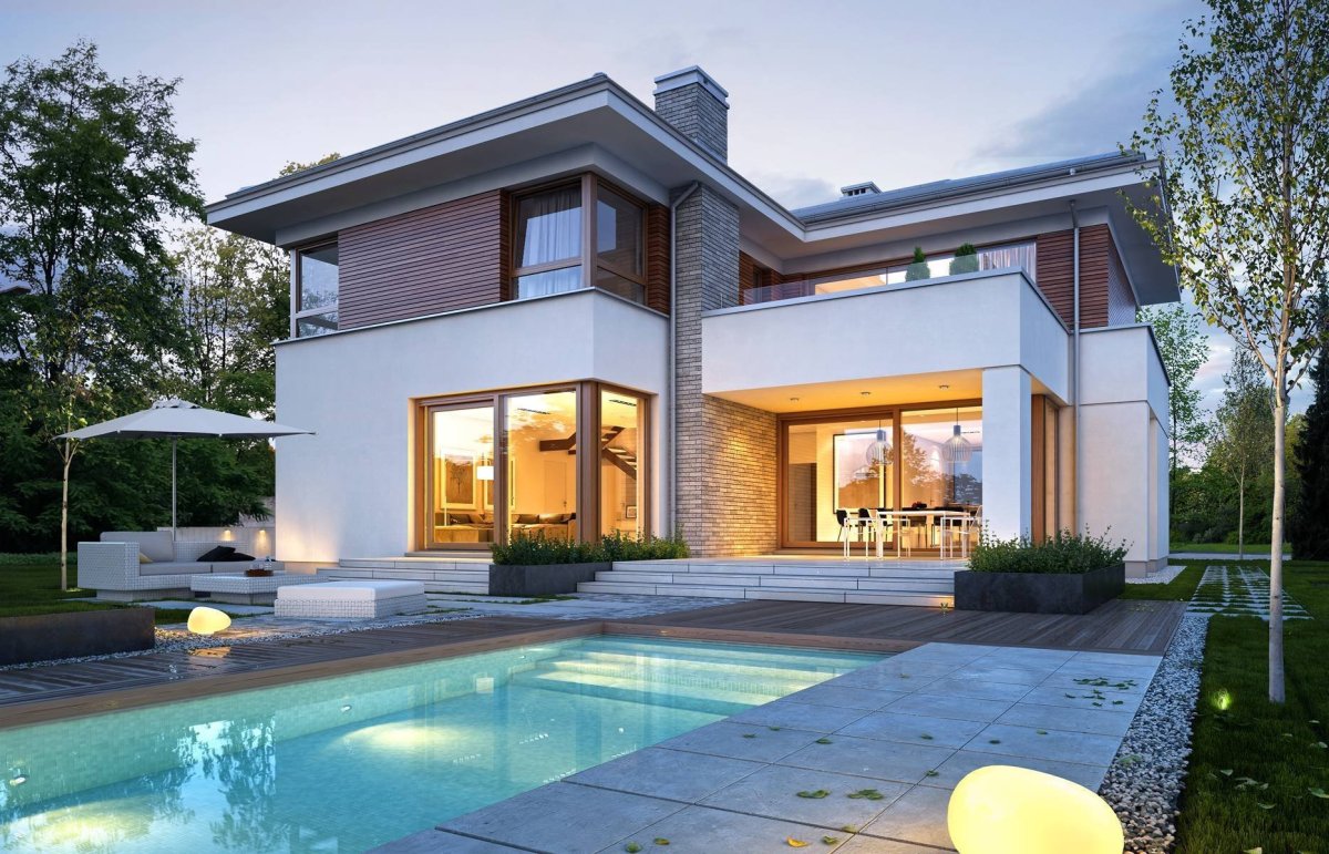 Двухэтажный дом с бассейном