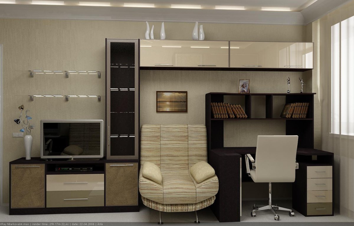 Стенка в гостиную с компьютерным столом