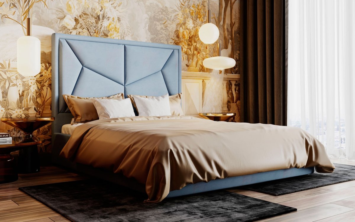 Кровать с геометрическим изголовьем