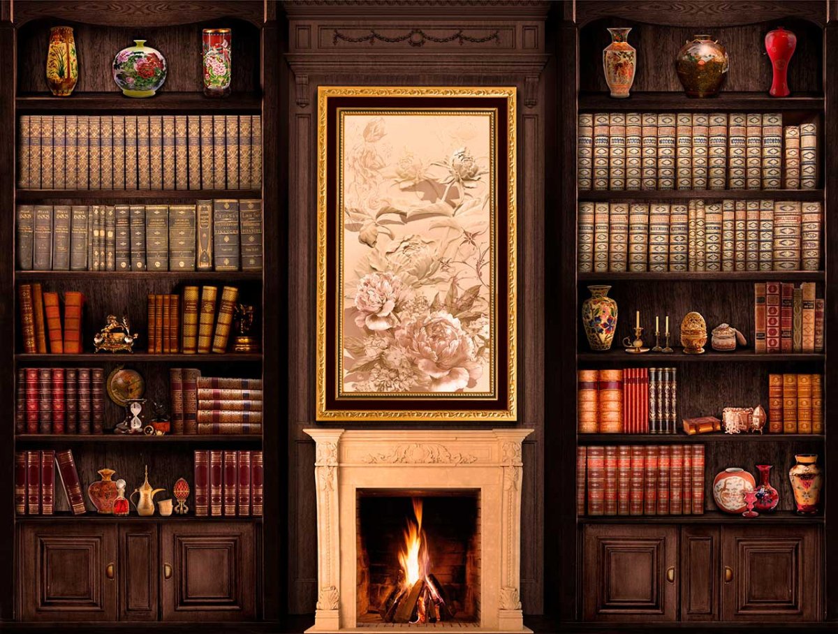 Книжный шкаф с камином