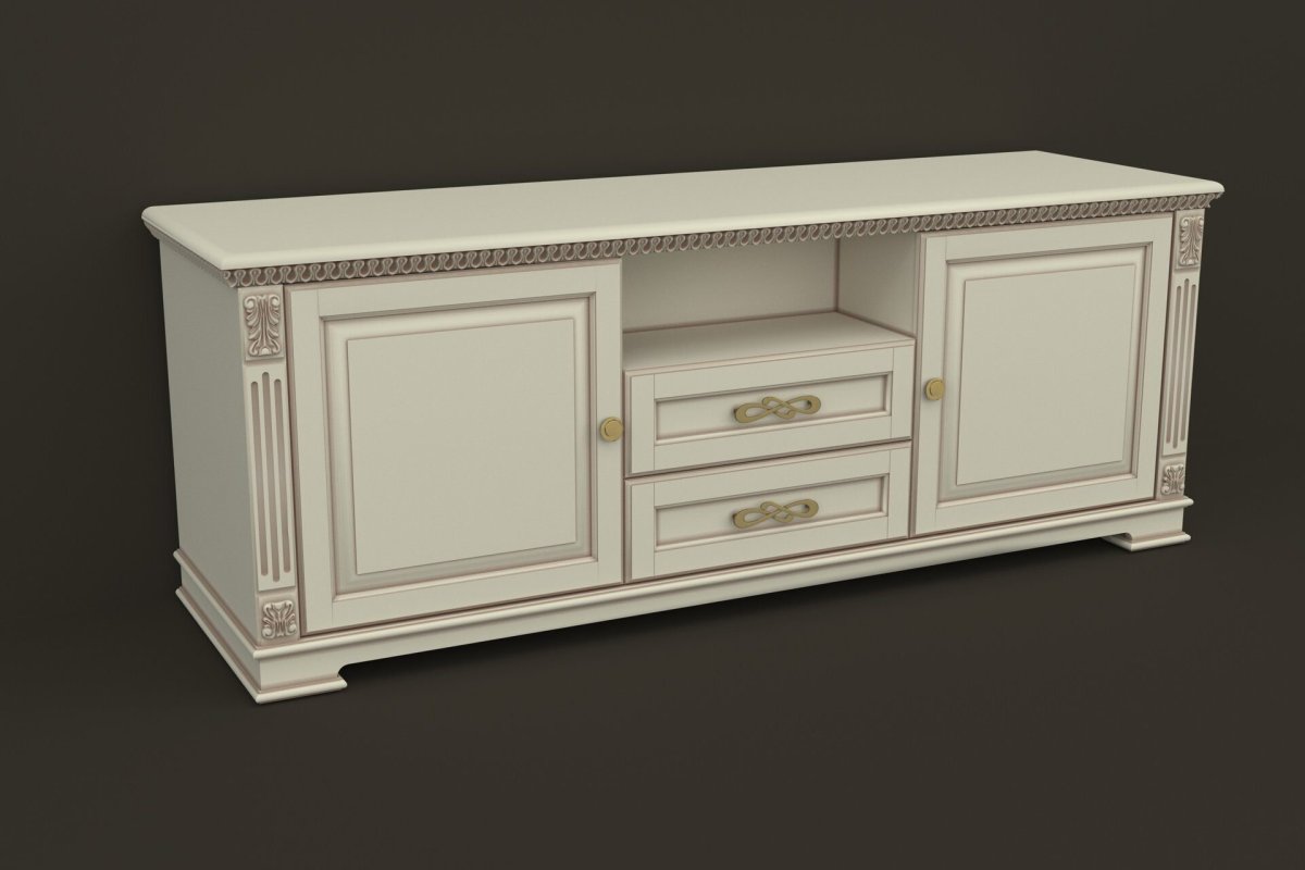 Тумба под ТВ классика белая с патиной серебро