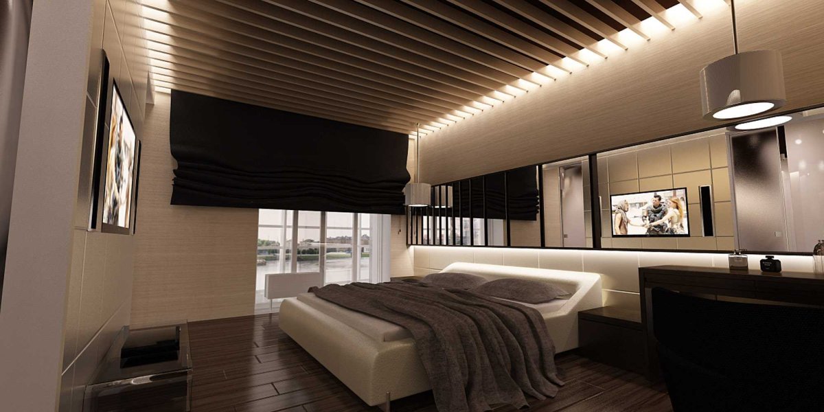 Реечный потолок в спальне