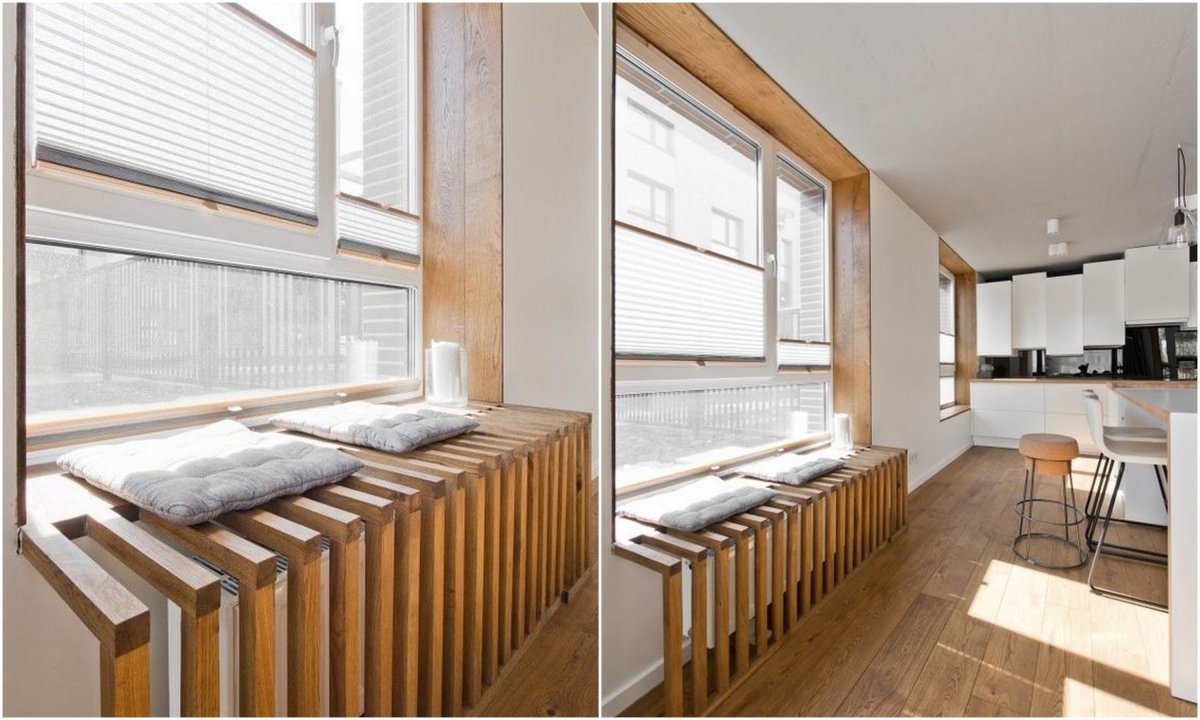 Подоконник с деревянными рейками