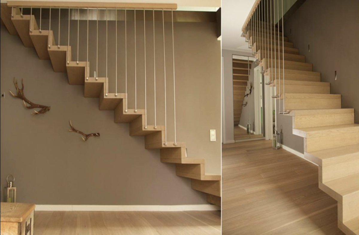 Отделка металлической лестницы деревом