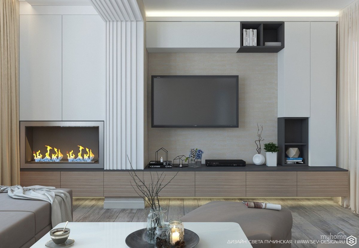 Стенка с биокамином и телевизором