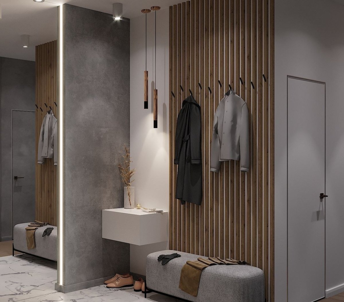 Прихожая с рейками