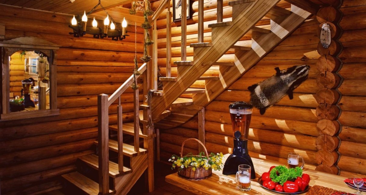 Интерьер бани из бревна