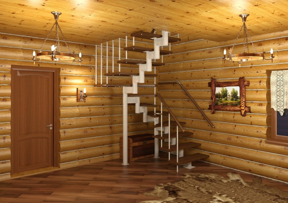 Лестница в деревянном доме на второй этаж
