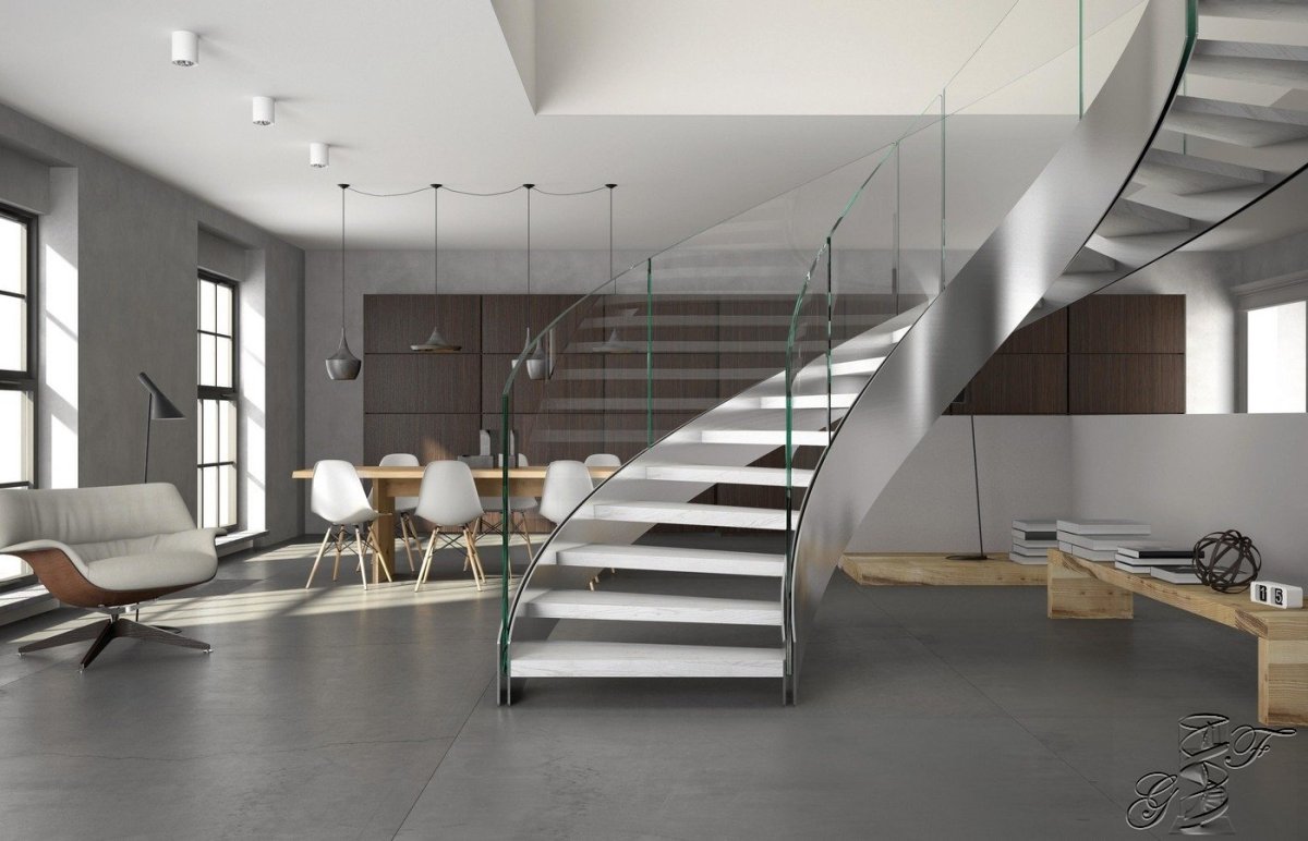 Стеклянная лестница криволинейная