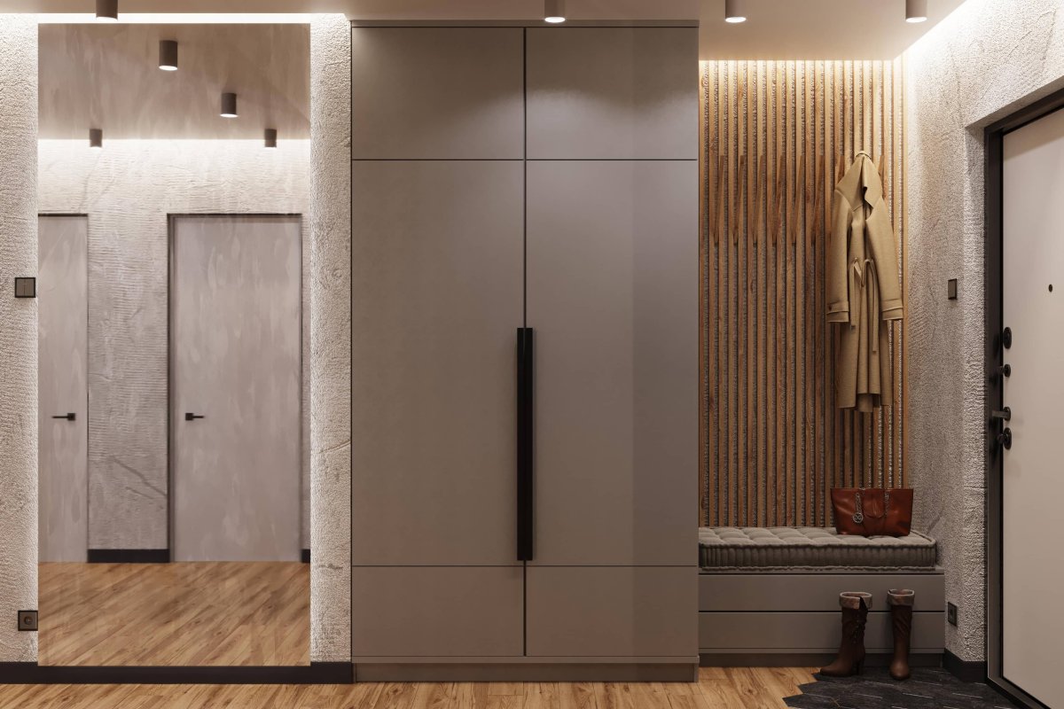 Шкаф в прихожую с рейками