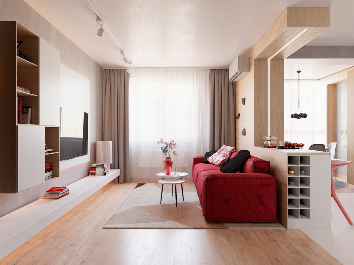 Дизайн гостиной в квартире с рейками