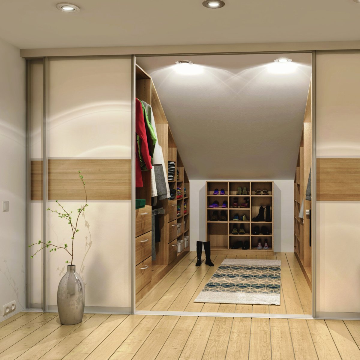 Гардеробная комната в мансарде с перегородкой