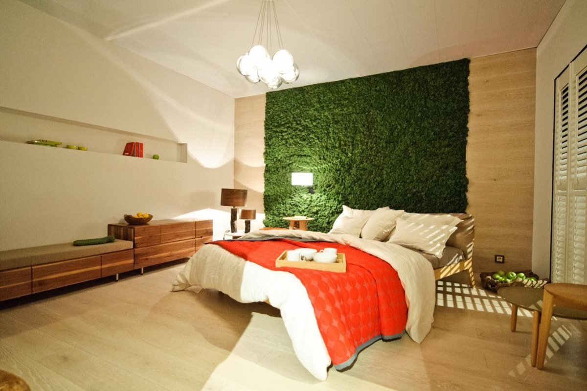 Стабилизированный мох в спальне