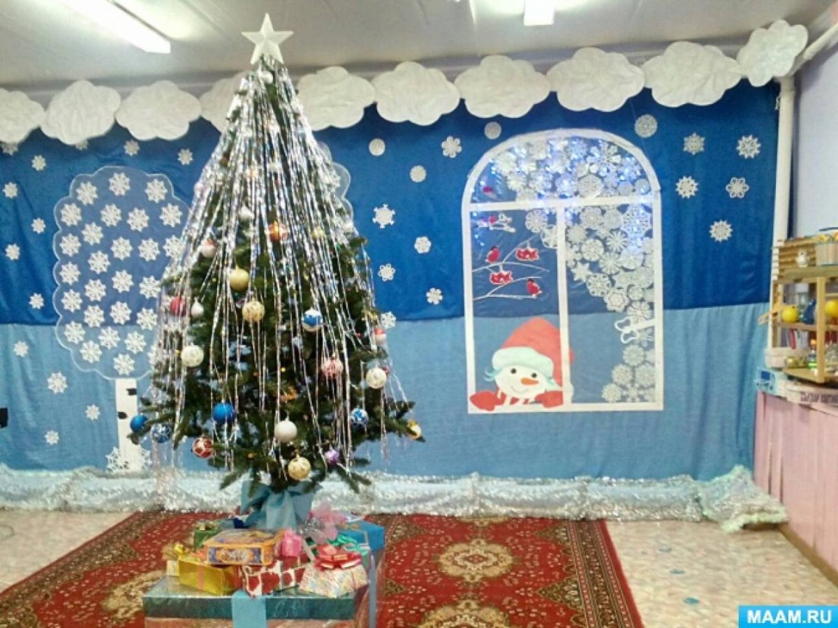 Украшение зала к новому году в детском саду