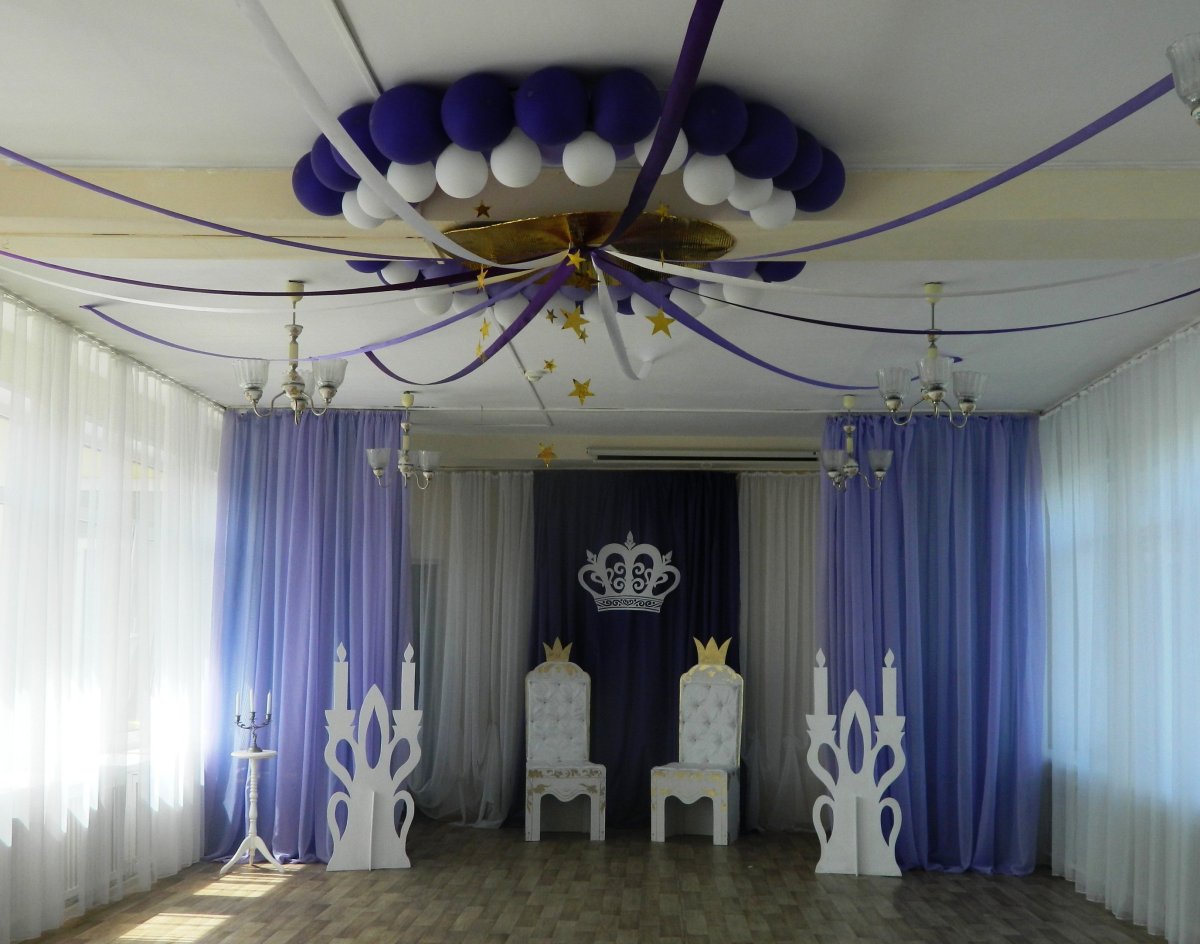 Украшение зала на выпускной в детском саду потолок