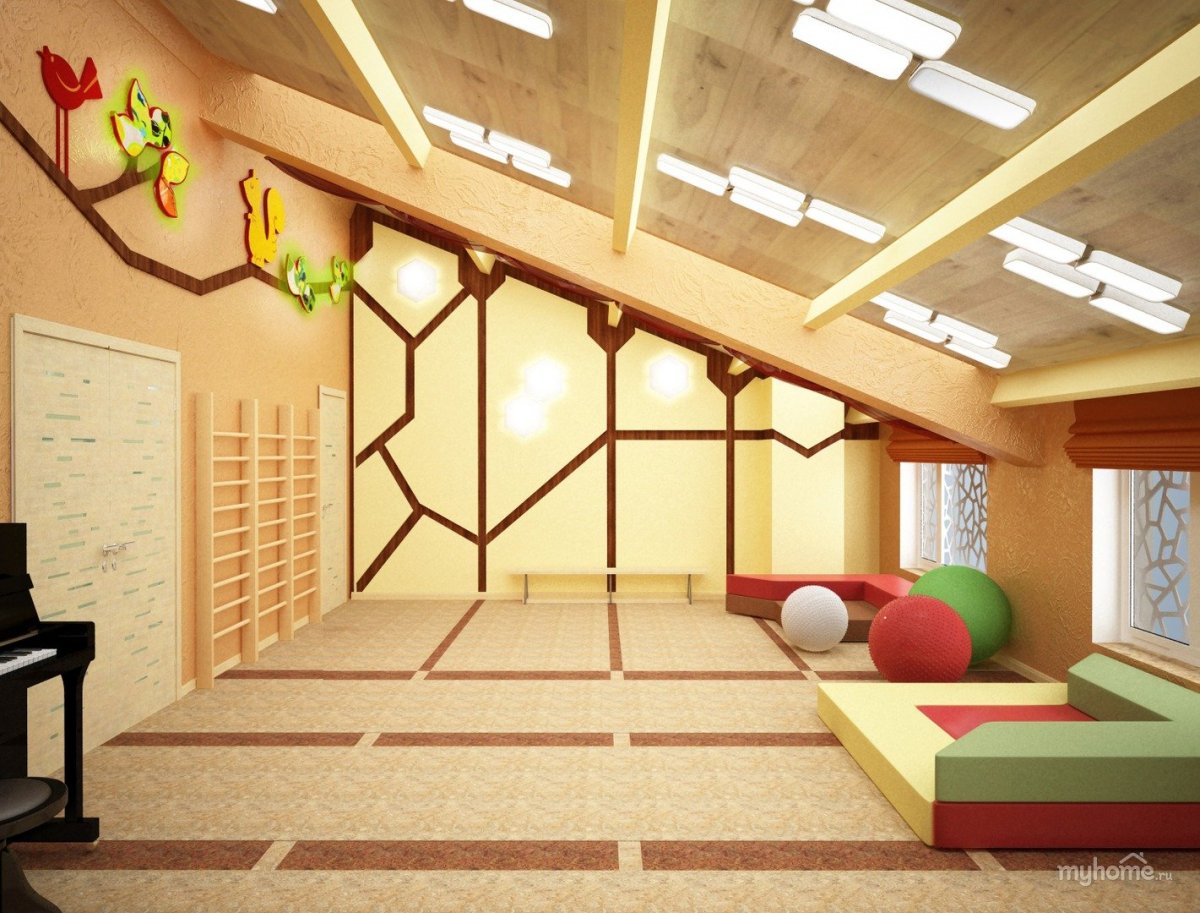 Интерьер музыкального зала в детском саду
