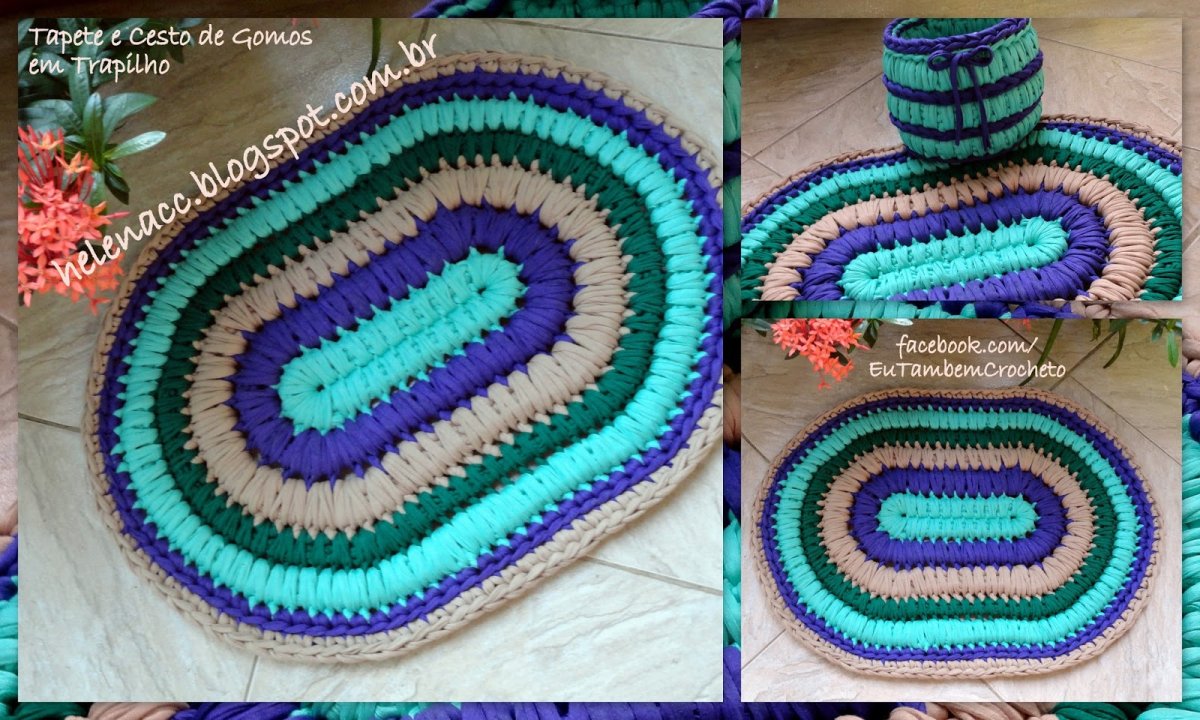 Вязаные коврики крючком из трикотажной пряжи овальные