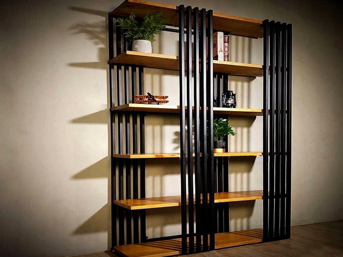 Стеллаж в стиле Loft (основание металл, полки дуб) r49-165