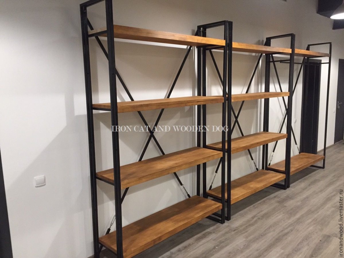 Стеллажи на металлокаркасе в стиле лофт