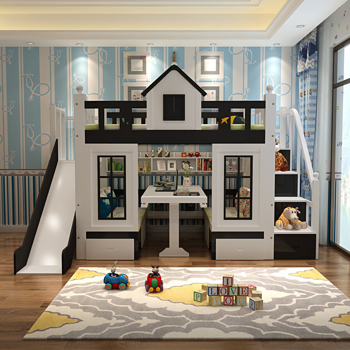 Кровать чердак с игровой зоной 3д модель архикад