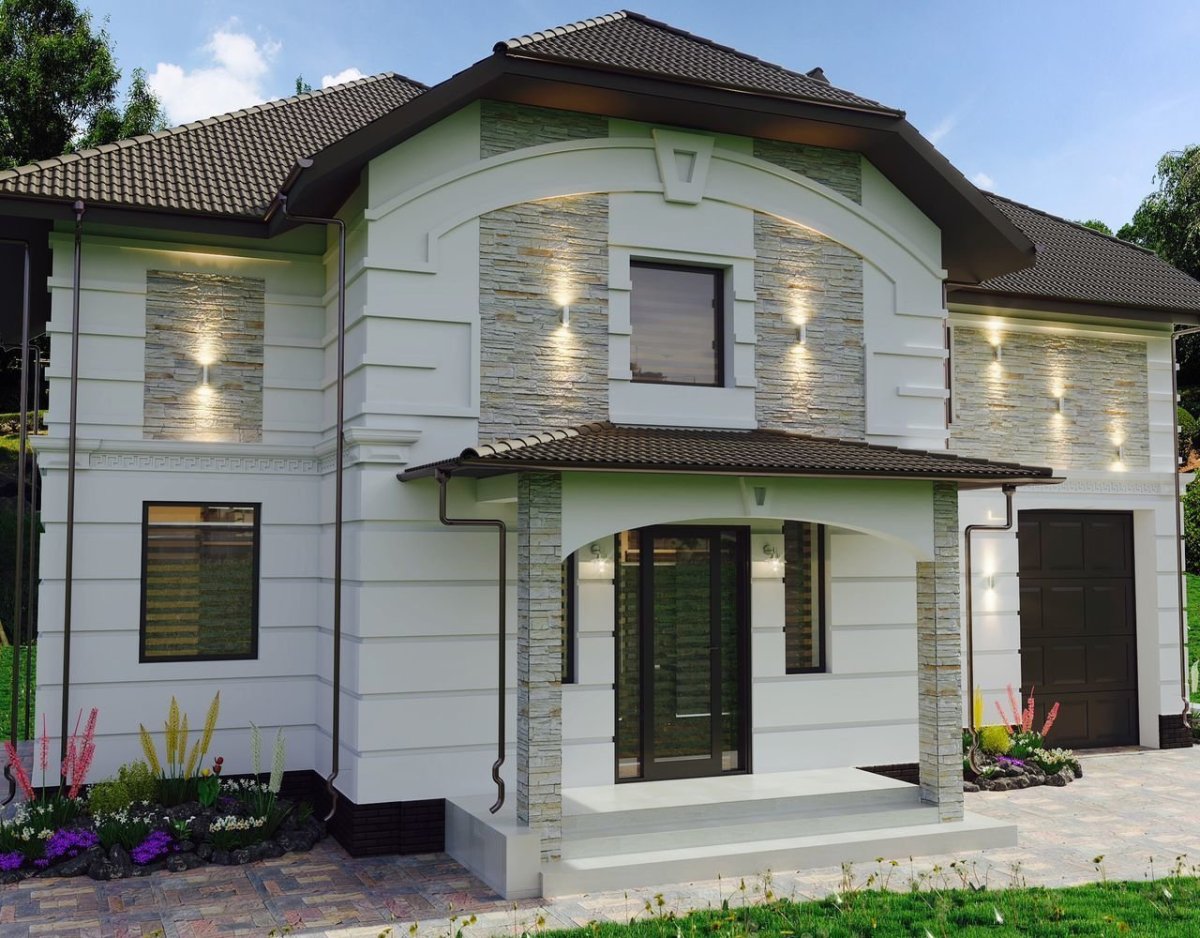 Комбинированный фасад штукатурка и сайдинг