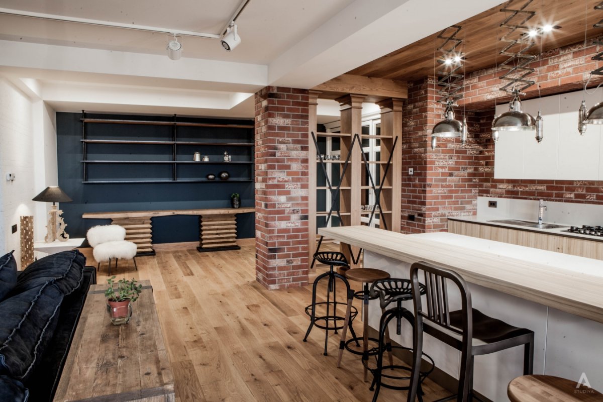 Интерьер в стиле лофт в загородном доме