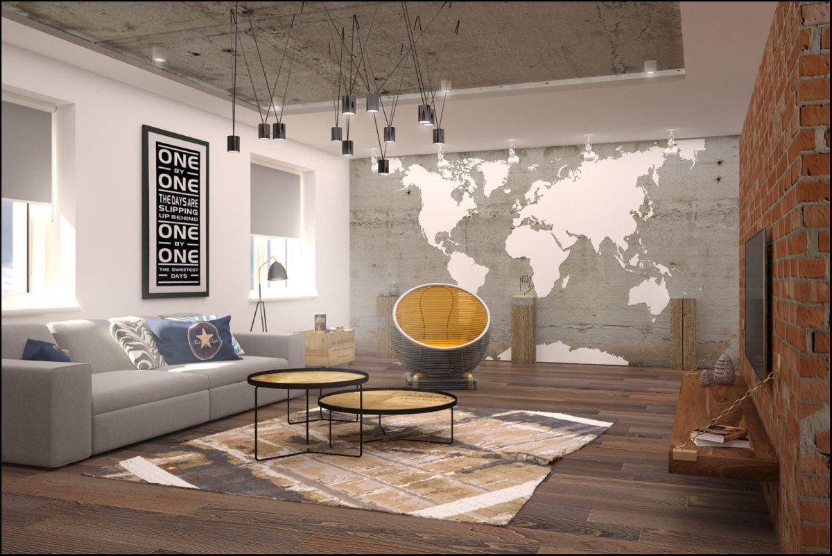 Бетонный потолок в интерьере