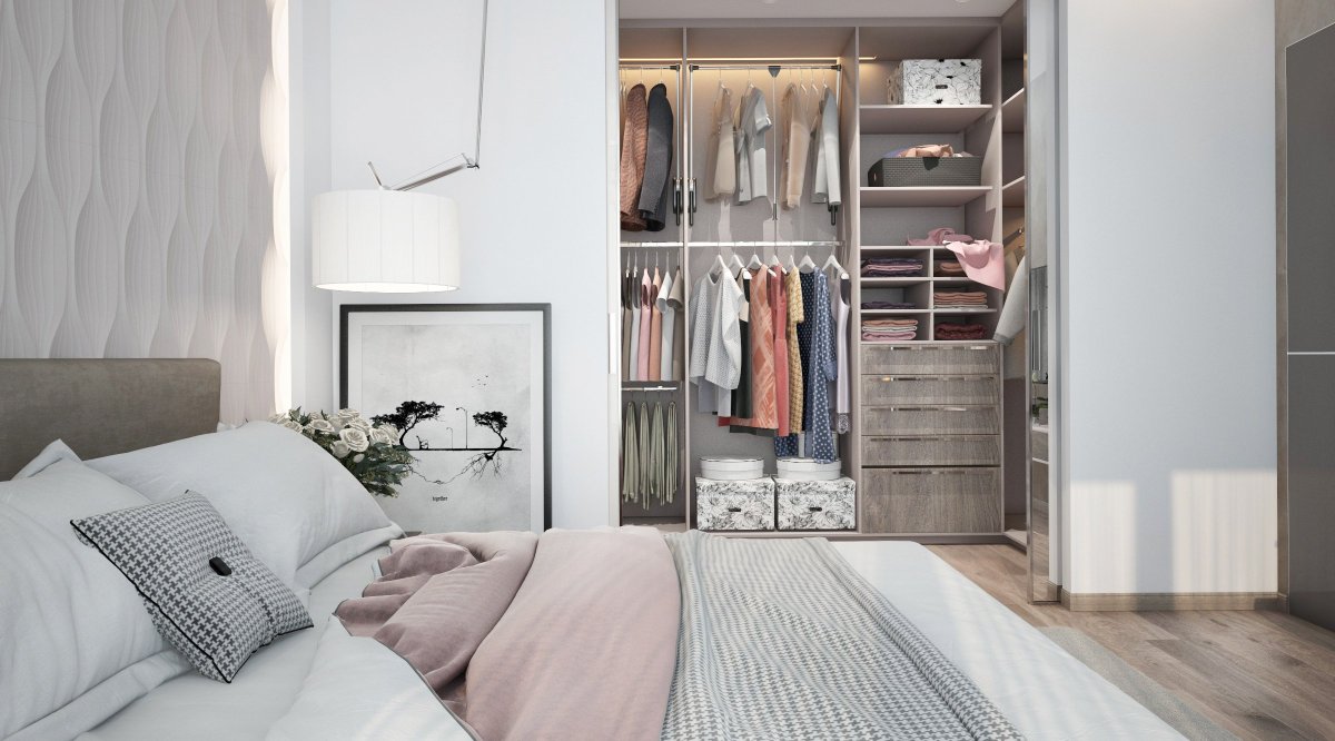 Зона гардеробной в спальне