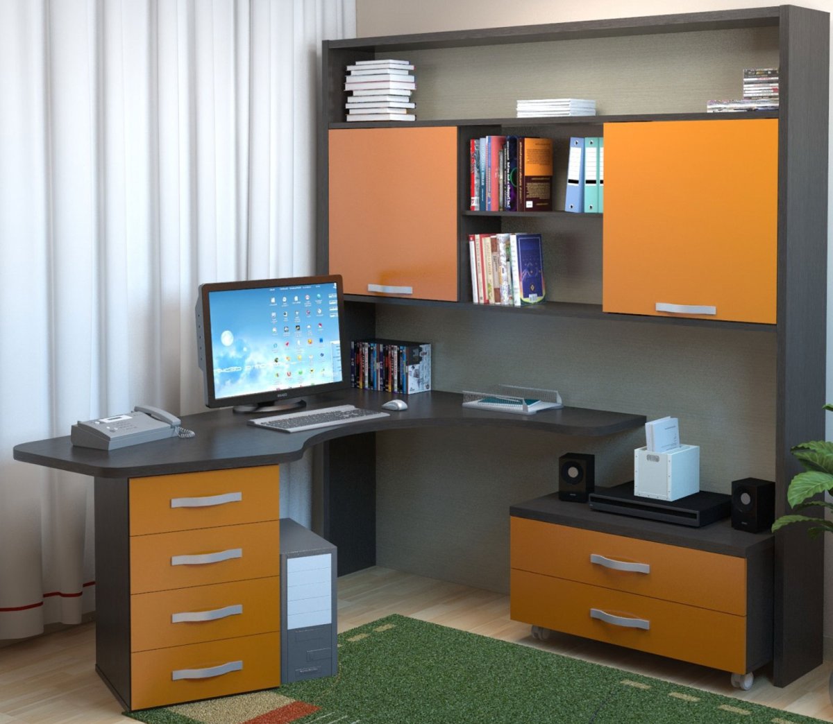 Ученический стол с шкафами и большой