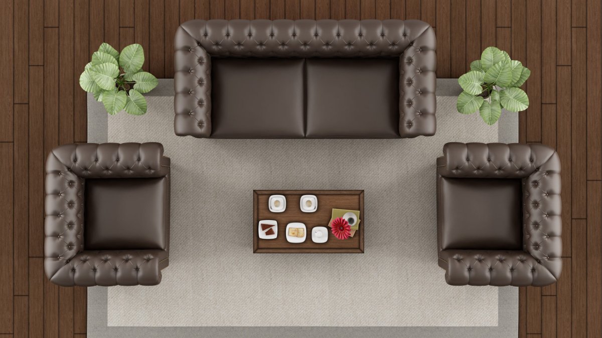 Интерьер коричневый диван вид сверху