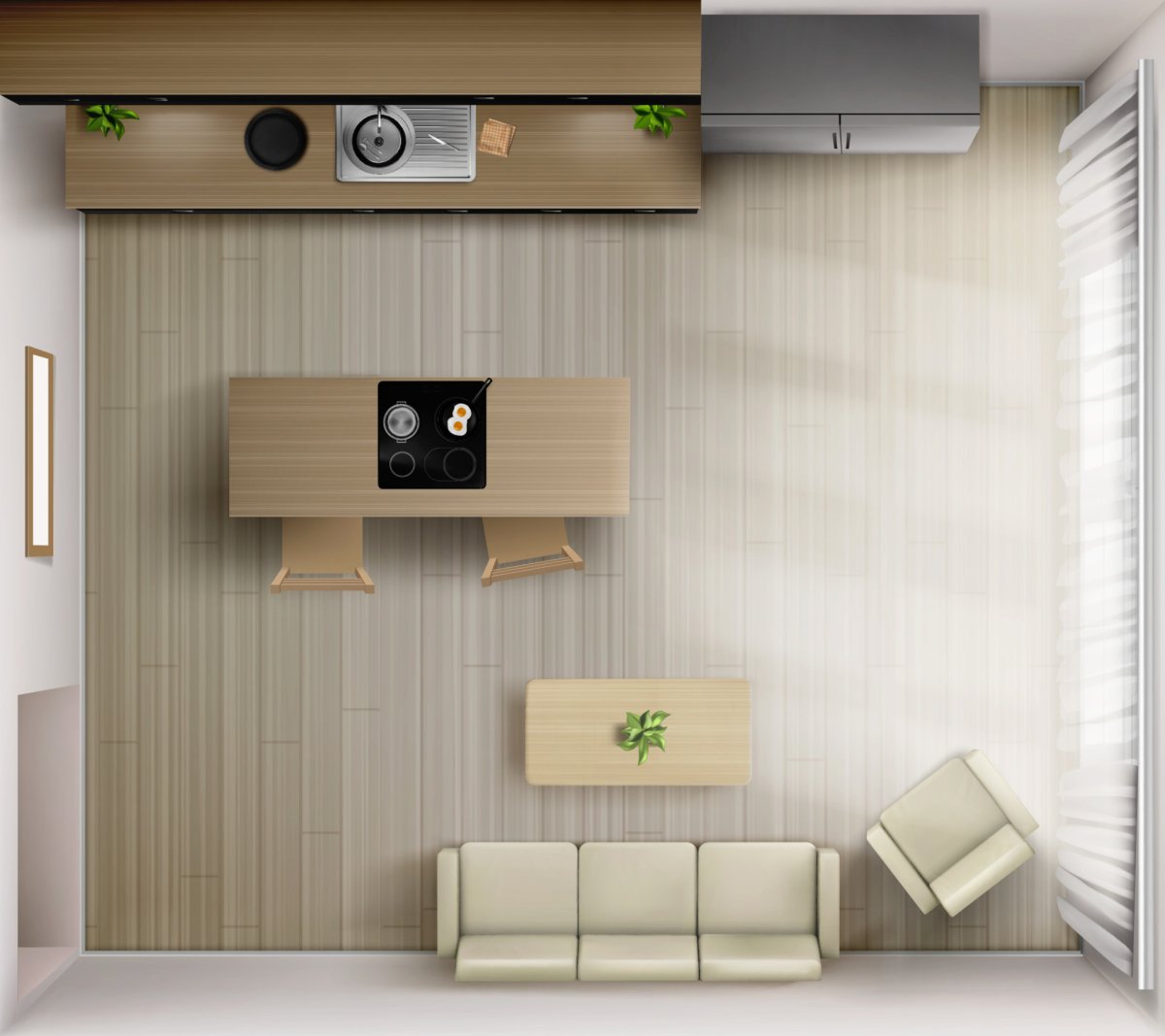 3d интерьер вид сверху