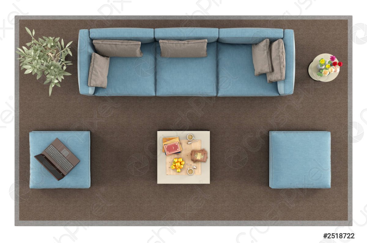 Диван коричневый вид сверху